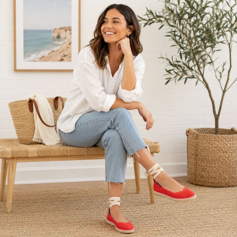 Rothy's The Espadrille Flats 10.5 Red Hot Comfort Cushion Knit Shoes Coastal NEW